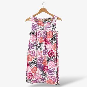 Nick & Nora Zebra Floral Nightgown Size S Sleeveless Shirt Gown Colorful Cotton